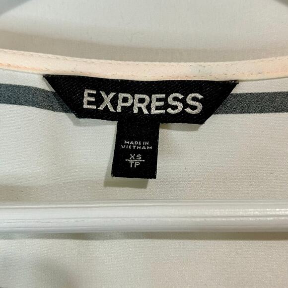 Express Women’s Striped Cap Sleeve Half-Zip Blouse Size XS Yellow White EUC - Picture 4 of 11